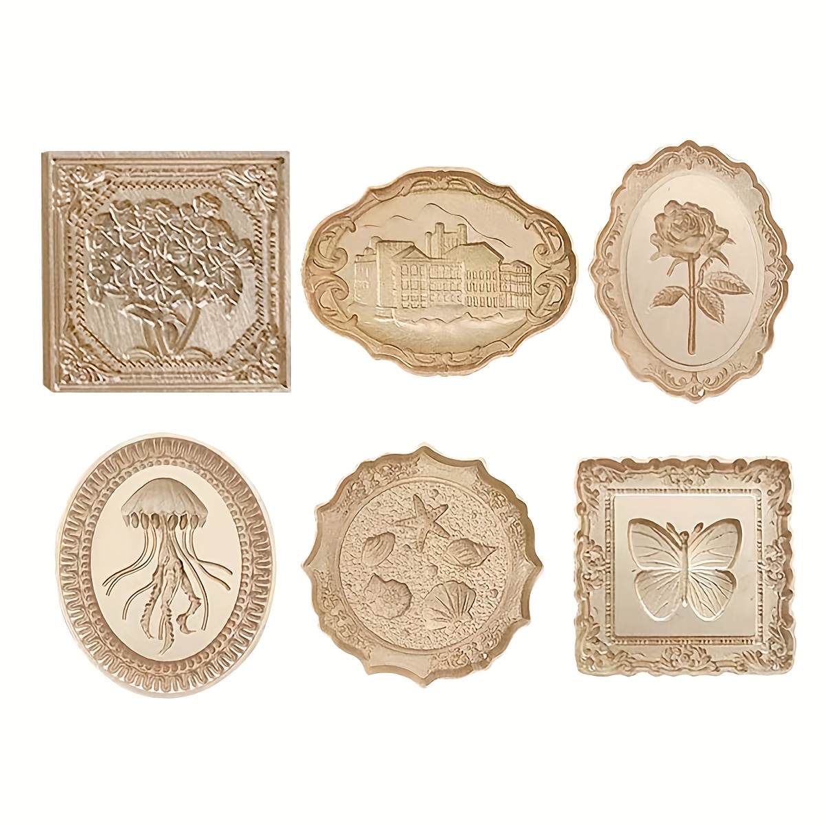 6pcs Vintage Wax Seal Stamp Kit + 1 Wooden Handle, Wax Seal Heads And Wooden Handle, Rose Flower Wax Seal Stamp, Suitable For Wedding Birthday Party Envelope Invitation Gift Wrapping Decoration