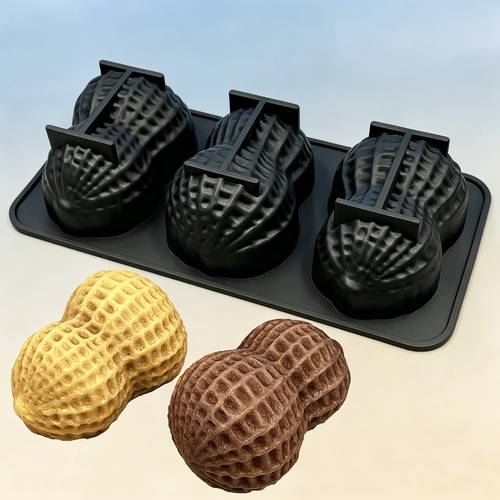 nuovo in silicone extra-large realistico a forma di arachide, a 3 cavità per uso per torta mousse, cioccolato, candela e artigianato fai da te, antiaderente, resistente al calore, per celebrazioni festive e preparazione di dolci per feste di compleanno