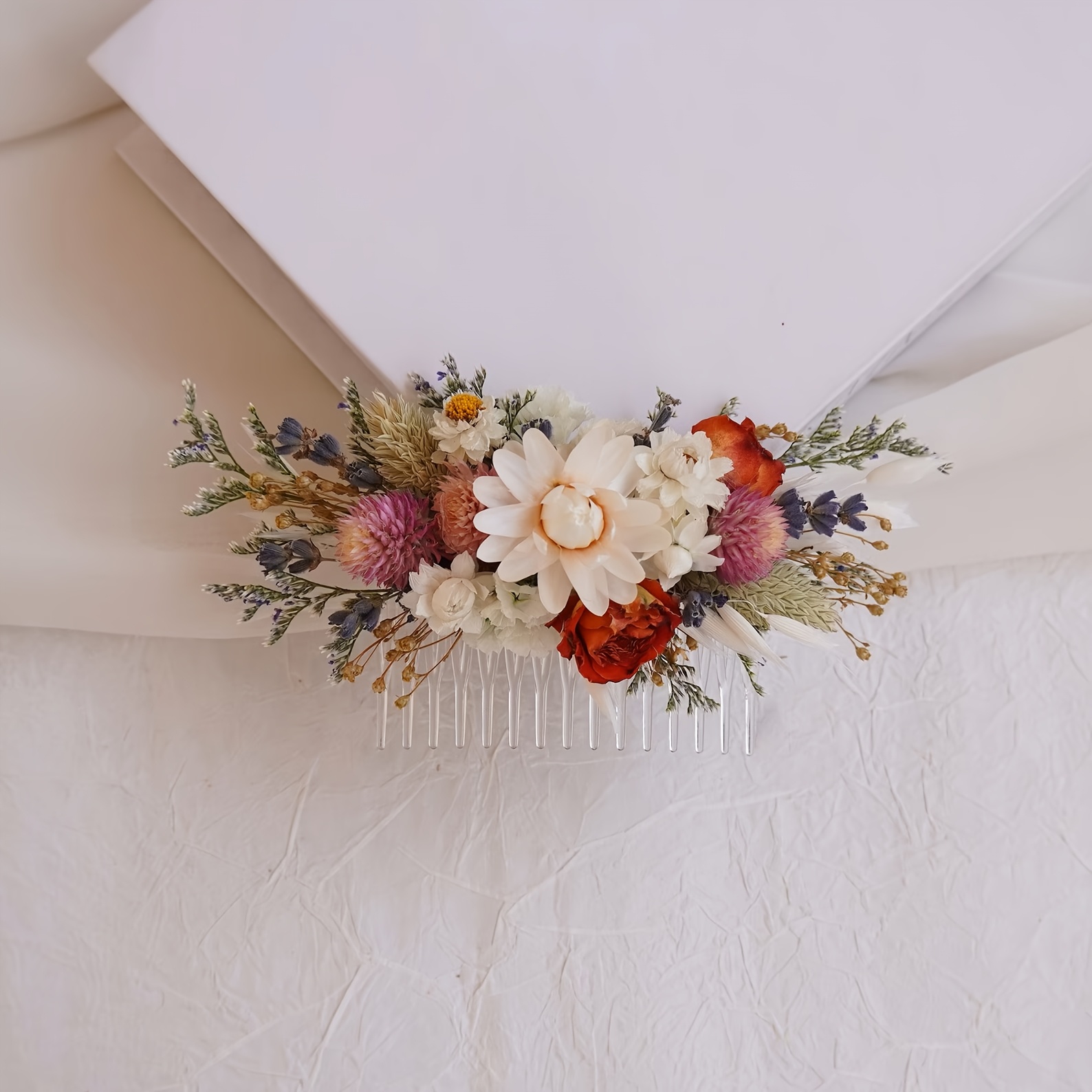 1pc Boho Wedding Hair Comb, Flower Hair Accessory, Artificial Flower Mixed Bridal Hair