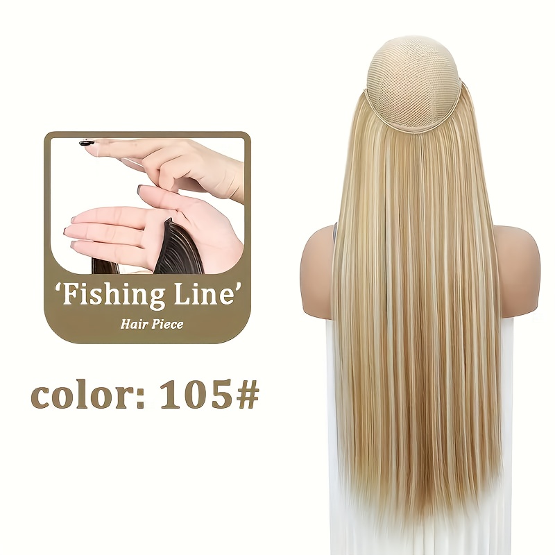 TEMU Invisible Synthetic Fishing Line Hair Extensions - Women's Long Straight Wig Piece, Optional (blonde, Dark Blonde, Light Brown, Medium Brown, Dark Brown, Black), And Party Wear, Wig Accessories
