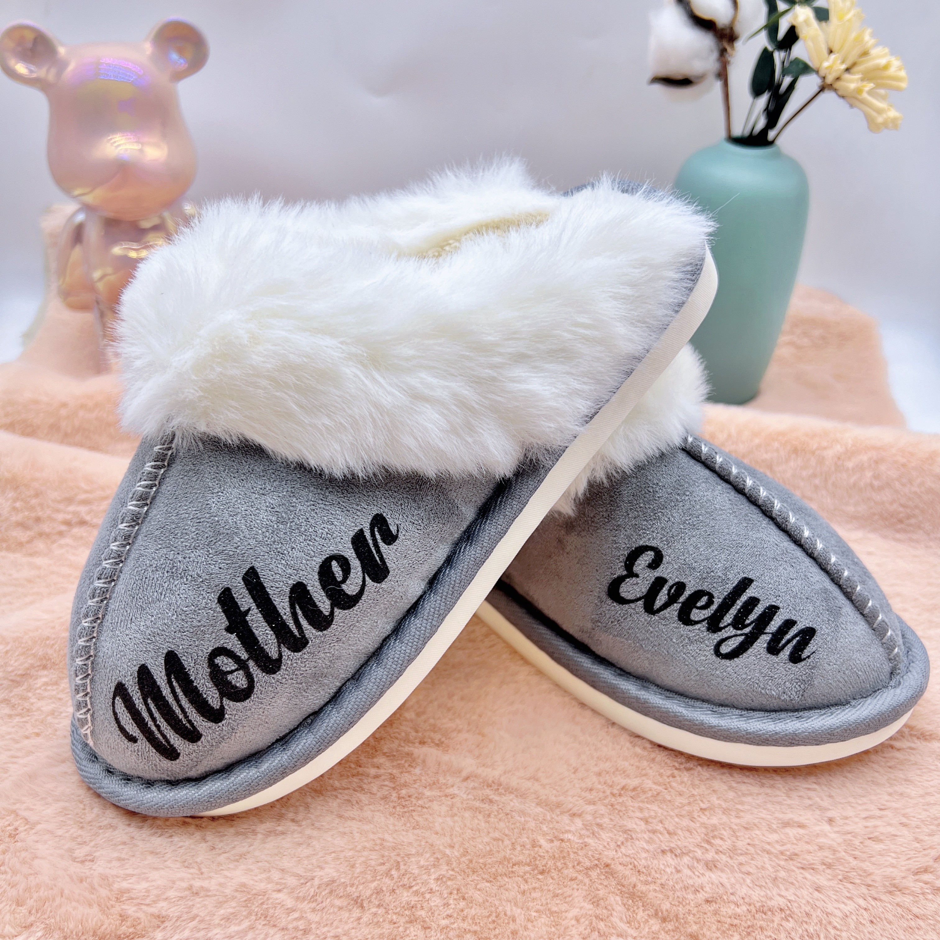 TEMU Personalized Bedroom Slippers For Women - Custom Embroidered Names, Bridesmaid Gifts, Gifts For Her, Unique Presents, Wedding Favors, Female