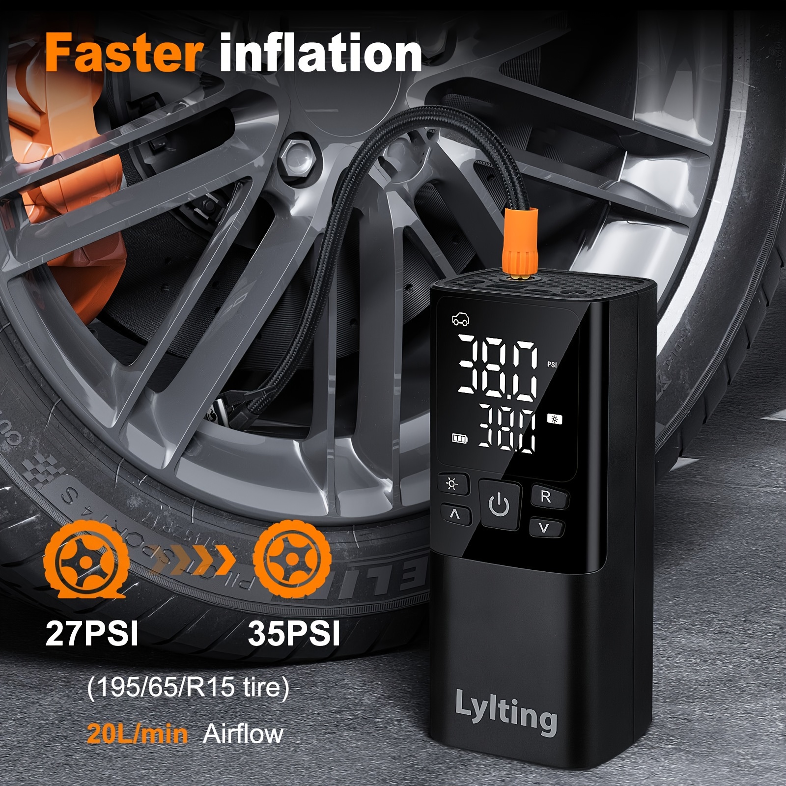 tire inflator portable air compressor 150psi air compressor with tire pressure gauge high capacity and 3x faster portable air pump for cars bikes motorcycle tires Product details 3