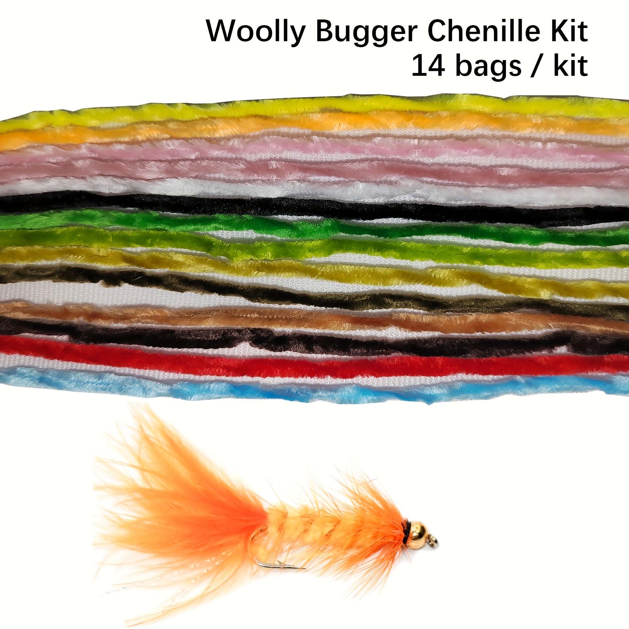 

14 Bags Chenille Kit Fly Tying Materials Fly Tying Chenille Synthetic Fiber For Trout Bass Pan Fish Flies