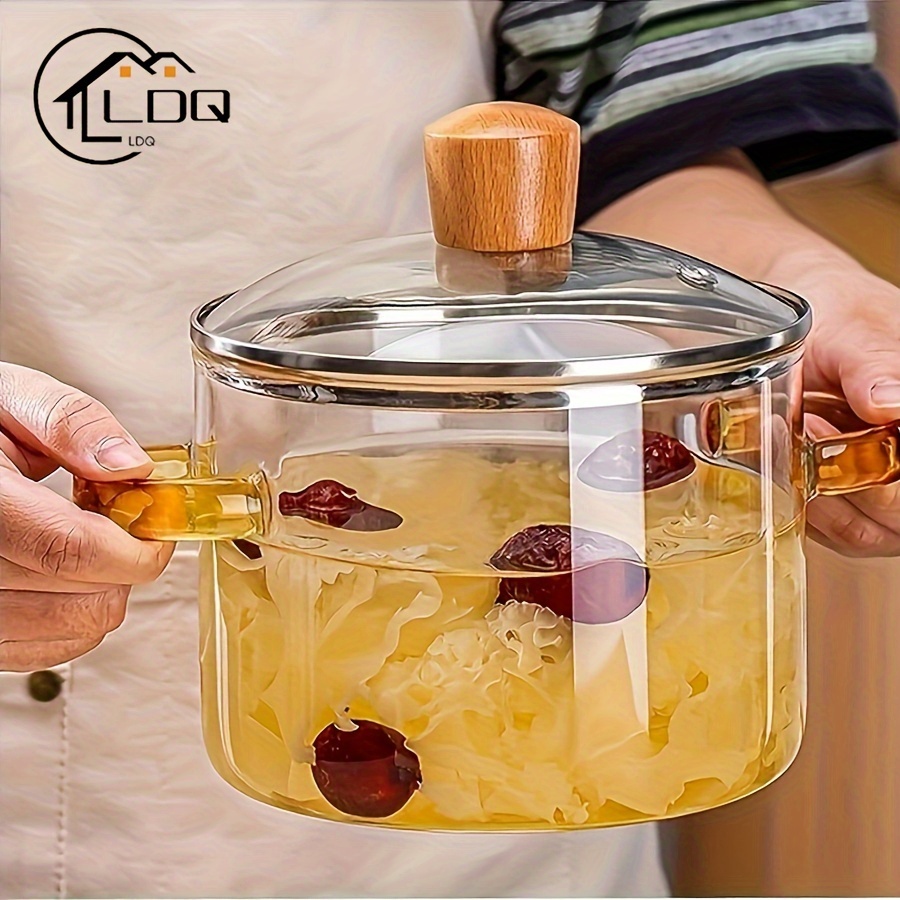 

Ldq 1.5l Glass Pot - Heat-resistant, Stovetop & Microwave Safe, Dual Yellow Handle, Transparent Cooking Pot For Soup, Milk, , And More - , Non-toxic, And Easy To Clean Kitchen Essential