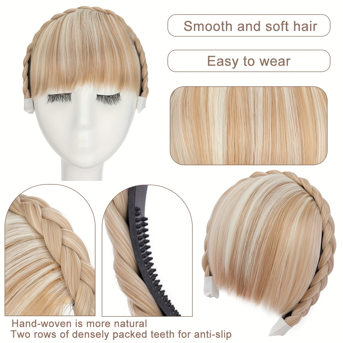 high top hair accessory 1  color   womens synthetic clip in bangs braid design versatile bangs piece suitable for all hairstyles wearable for daily and date   halloween details 2