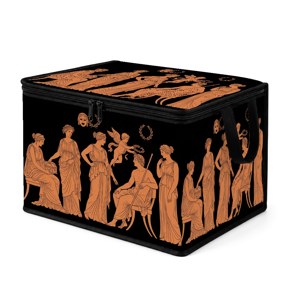 TEMU 1pc, Classical Greek Vintage Storage Box With Lid And Zipper, Ancient Figure , Suitable For Living Room, Kitchen, Bedroom, And Bathroom Storage,