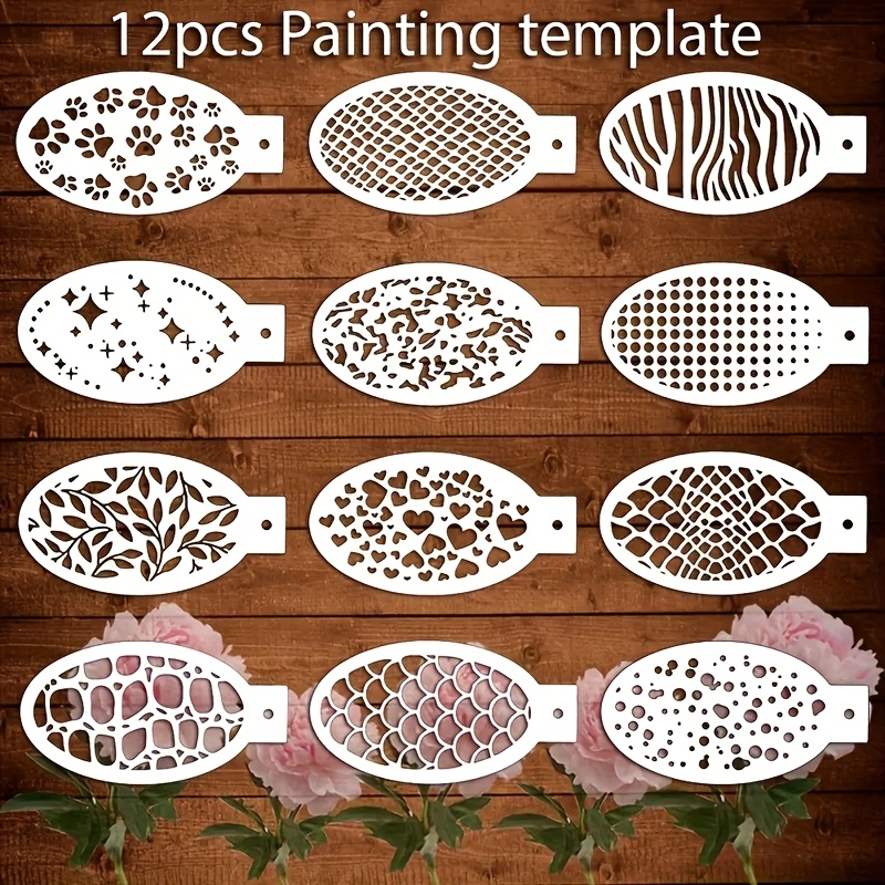 E-shop 12-teiliges Gesichtsmalerei- und Make-up-Schablonen-Set, waschbar & wiederverwendbar, DIY-Gesichts- und Körper-Tattoo-Pinsel mit Stempelplatte,