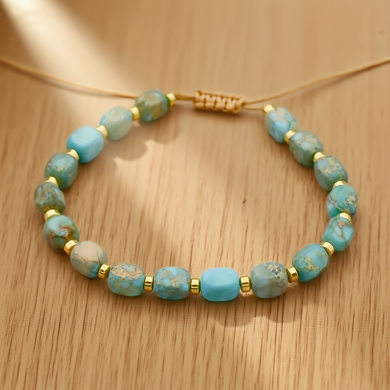 E-shop Türkisperlen-Armband, Minimalistischer Verstellbarer Naturschmuck für -Geburtsstein- - Tibetischer Bohemian-Stil