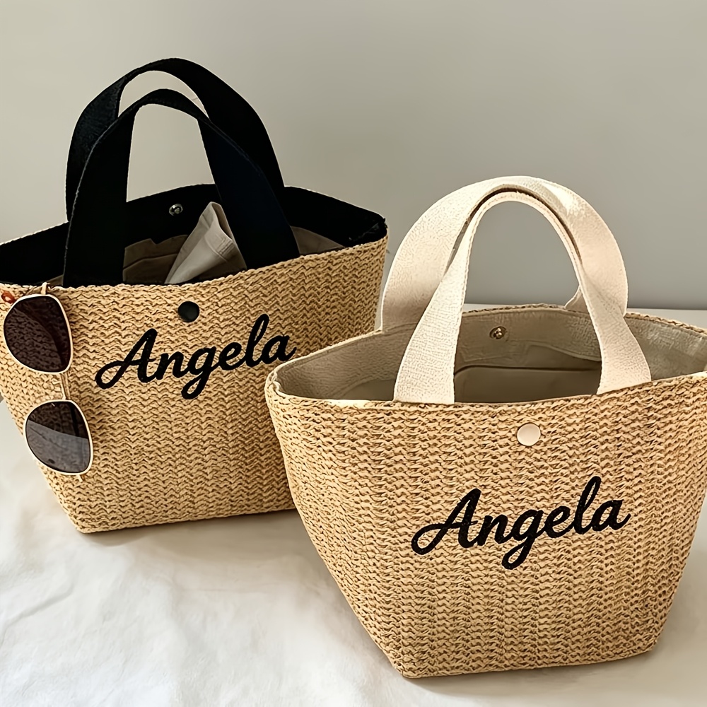 TEMU Sac personnalisé gravé en paille, 2 couleurs, parfait pour la plage, les voyages, le shopping et de demoiselle d'