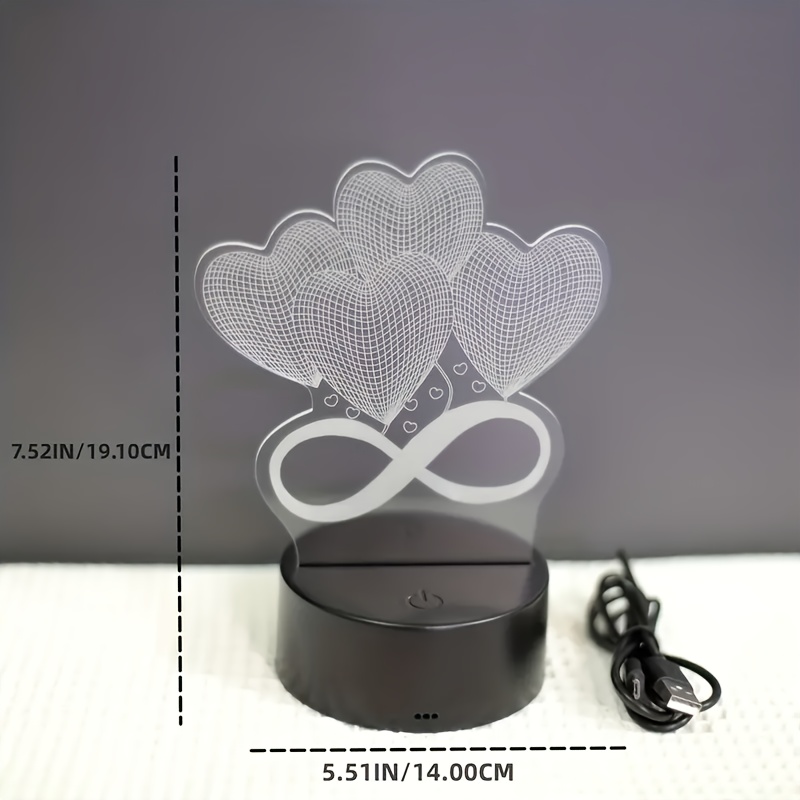 1pc Heart Shape 3d Night Light, 3d Optical Illusion Lamp With Touch 