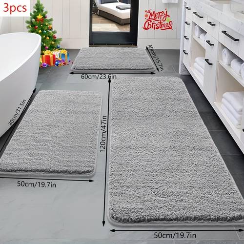 3pcs long plush fluffy super absorbent bath mats non slip floor mats ultra soft comfortable premium bath rugs bathroom additions bathroom decor home decor floor mats christmas decorations