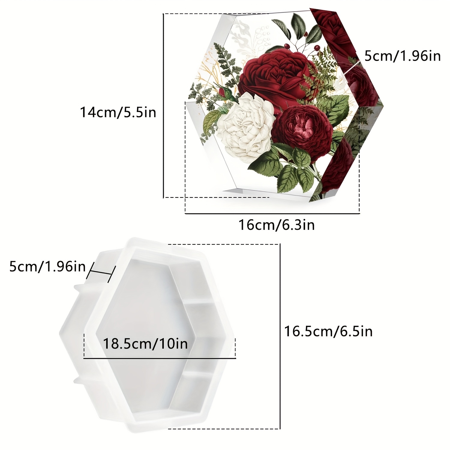 E-shop 1 Stück - Große sechseckige Harzform, Tiefe Epoxid-Silikonform für Epoxidharz-Gießen, Blumenkonservierung, Buchstützen, DIY-Hochzeitsdeko,