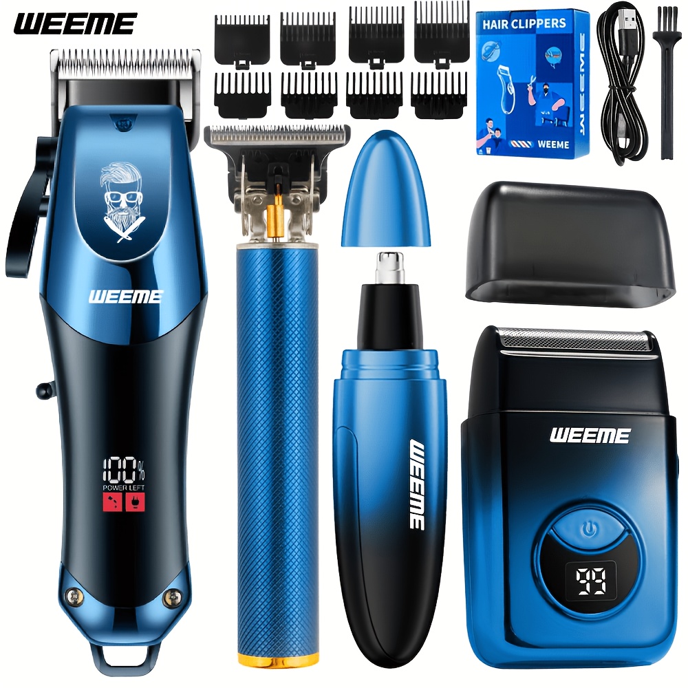Image of Weeme 4pcs Electric Hair Clipper Set, Household Hair Clipper Set, Facial Hair Trimming Set. Haircuts, Shaving, Ear And Nose Hair Trimming, And Styling Are . For Travel. Gifts For Fathers, Husbands