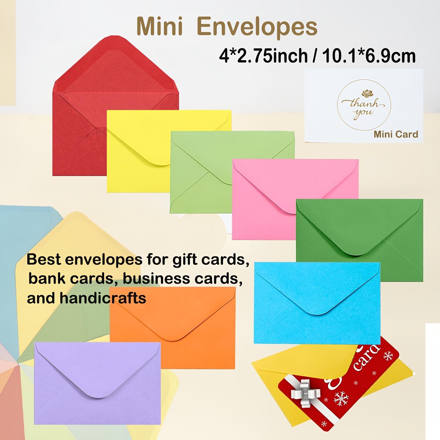 

50 Pack Mini Envelopes 4x2.7inch, Assorted Colors, Self-adhesive Closure, , Paper Material, Gift Cards, Wedding, Baby Shower, Business Cards, Diy Crafts, Party Favors