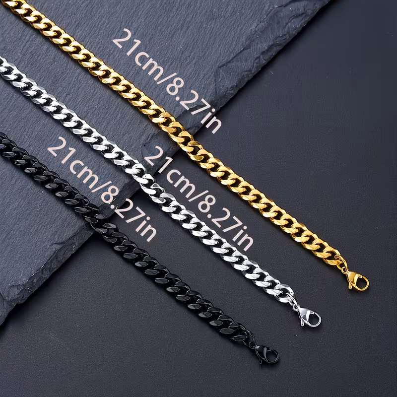 3pcs minimalist hollow titanium 304 304 stainless steel 304 304 stainless steel cuban bangle bangle bracelet golden silvery and black combination unisex style suitable for christmas valentines day new years gifts for boyfriend Product details 2