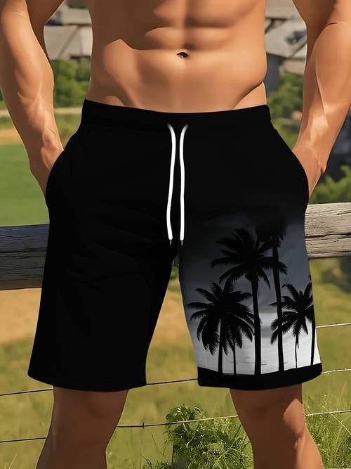 mens quick dry hawaiian swim shorts with palm tree beach print stretch board shorts suitable for surfing snorkeling pool plus size breathable above knee length swimwear for surfboards beach vacations resort wear machine washable