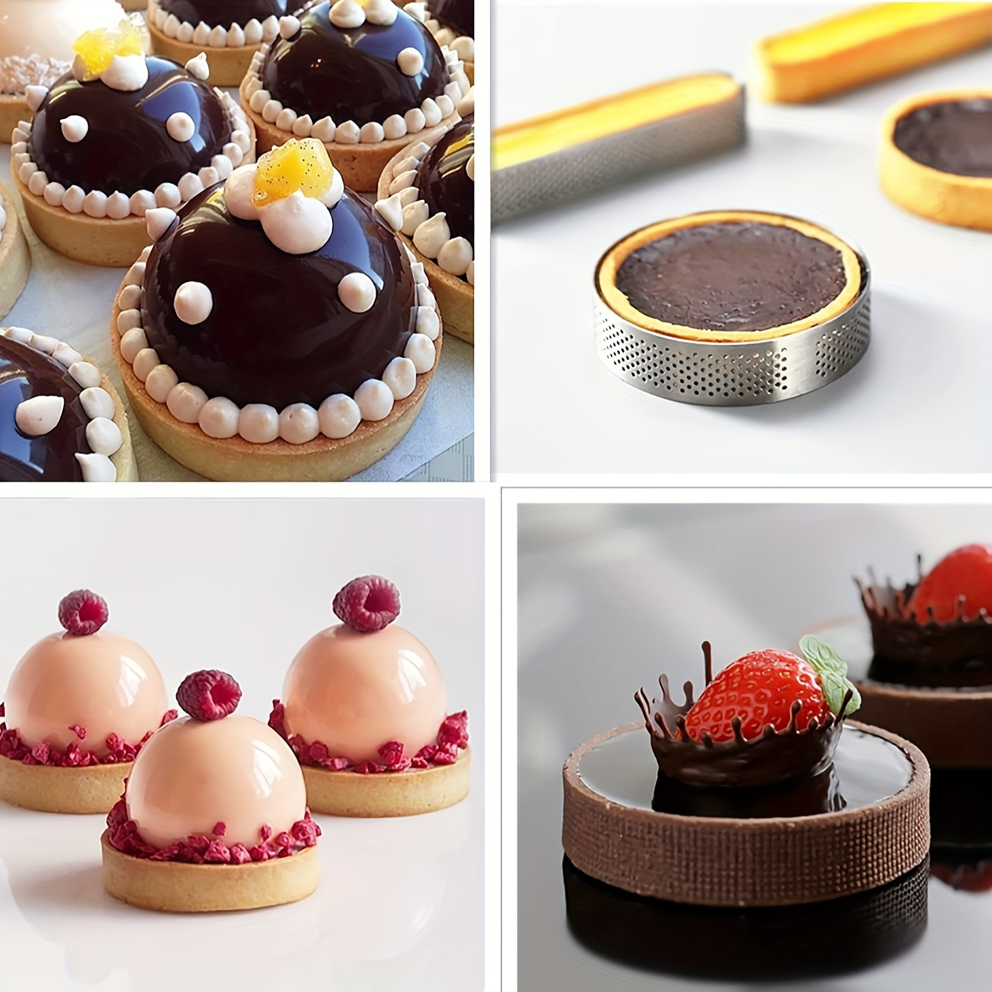 

9pcs Stainless Steel Round Tart Rings With Perforated - Nonstick, Ideal For Chocolate, Mousse & Fruit Desserts, Perfect Baking Tools For Home Pastry Making