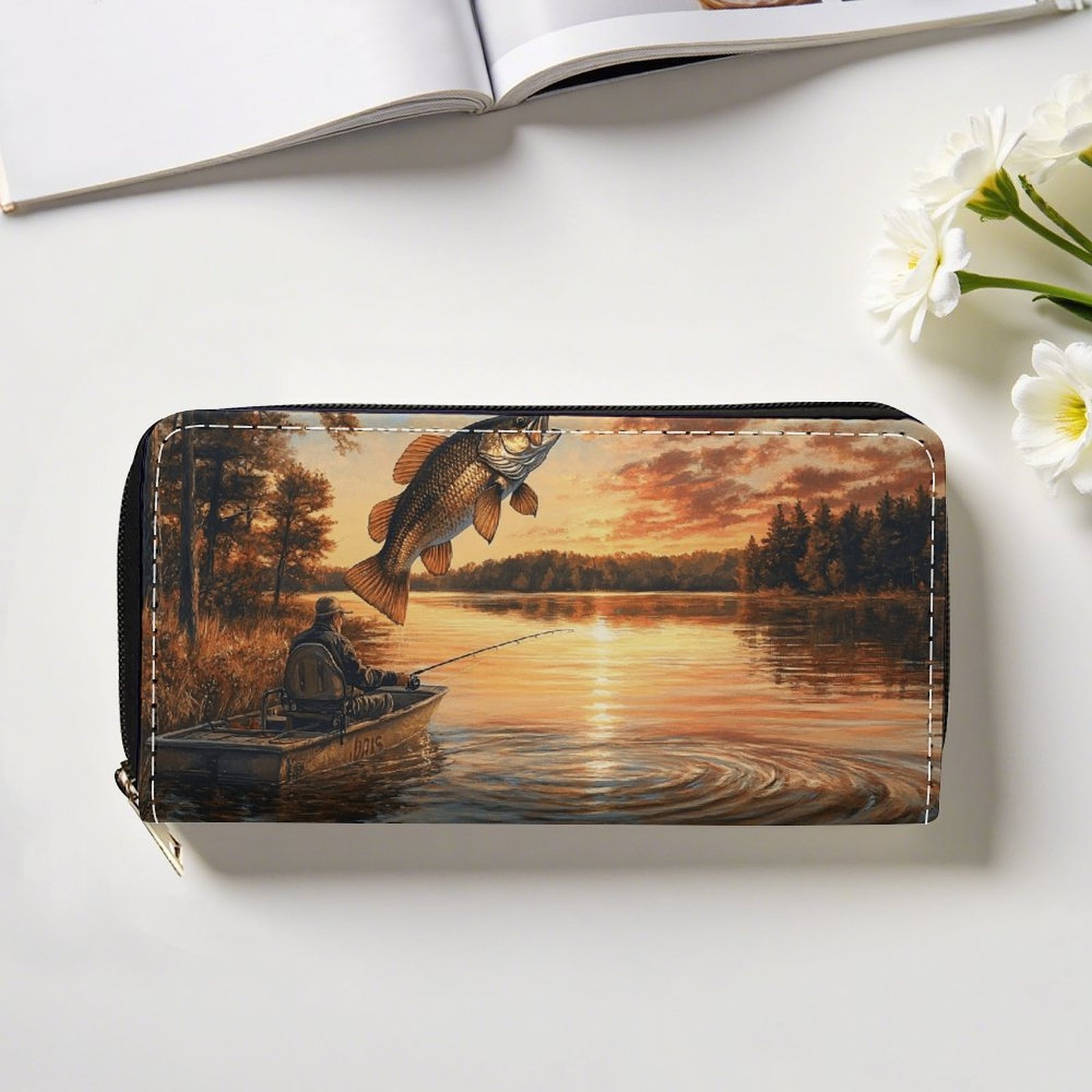 Men s & Women s Fishing-Themed Wallet with Zipper Closure - Long Wallet with Card Holder & Coin Pocket, Golden-Tone Hardware, Fishing License Slot-like Design, Multi-Functional Outdoor Gift for   (Casual & Formal Use) - Durable & Easy-Clean, Wet Wipe Clean, Zippered Pocket, Card Slots & Coin Pouch, Double-Sided   ( ) - Ideal for Fishing