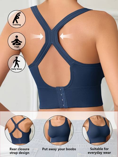 wireless high support sports bra with removable pads seamless cross anti sagging breathable yoga running exercise fitness seamless underwear