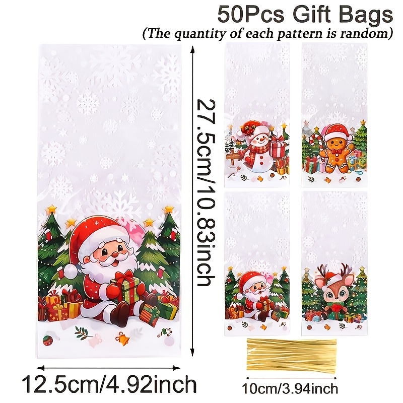 TEMU 25pz/50pz Sacchetti Regalo Natalizi COCOESSA con Legacci a Spirale Adatti per Incartare Regali, Sacchetti di Cellophane per Dolcetti con Design
