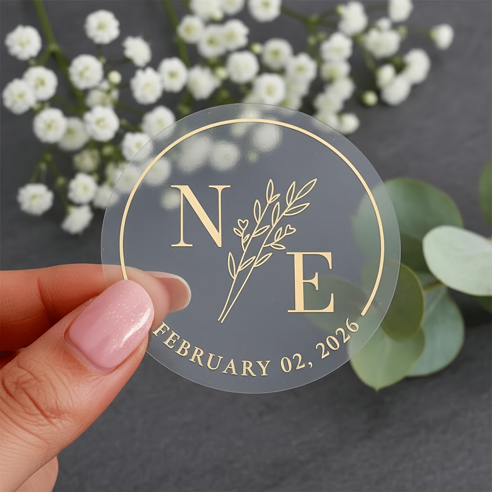 TEMU 50 Transparent Custom Monogram Stickers | Custom Wedding Stickers | Wedding Confetti, Thank You Cards, And Cards, For Envelopes, Confetti, Or