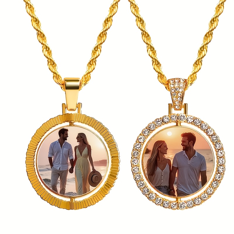 TEMU Colgante giratorio de 1 pieza con foto personalizable de cara para hacer tú mismo, collar de álbum de fotos personalizado, de regalo, a con