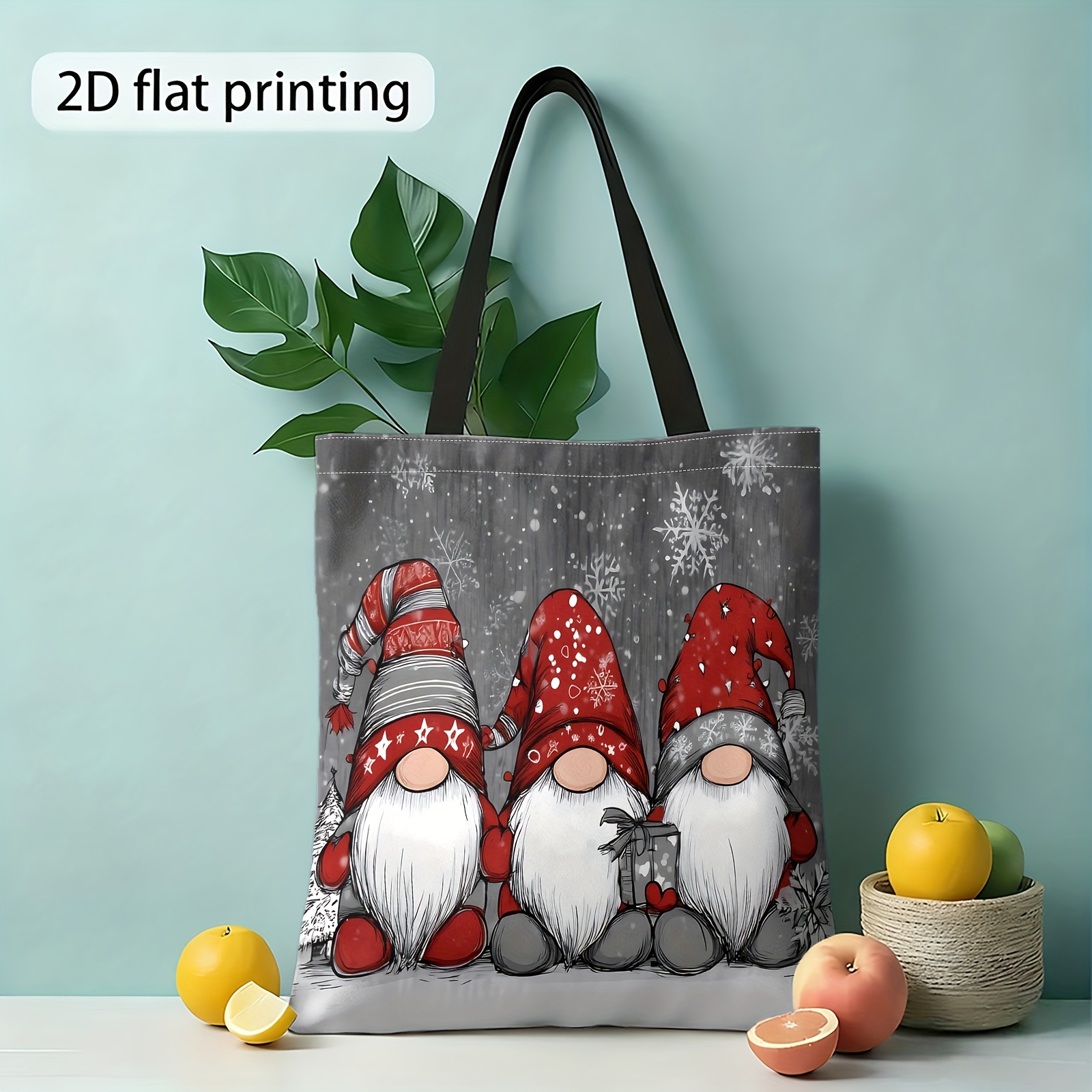 Image of Christmas Gifts, 2d Christmas Designs, Gnomes, Snowflake Printed Shoulder Bags, Reusable Shopping Bags, Women's Tote Bags And Handbags