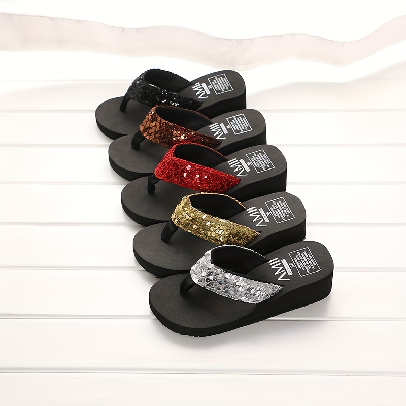 Women's Wedge Flip Flops, Fashion Rhinestone Star Heart Slip On Slide  Shoes, Outdoor Beach Slide Sandals