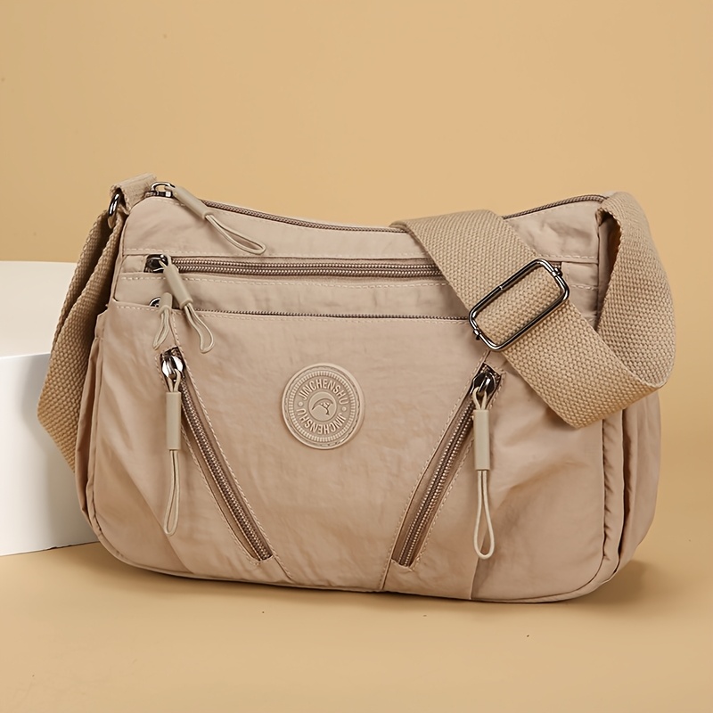 TEMU 1 Fashionable Large Capacity Nylon Bag, Women's Diagonal Backpack, Simple And Fashionable Commuting Shoulder Bag, With Zipper Closure, Solid