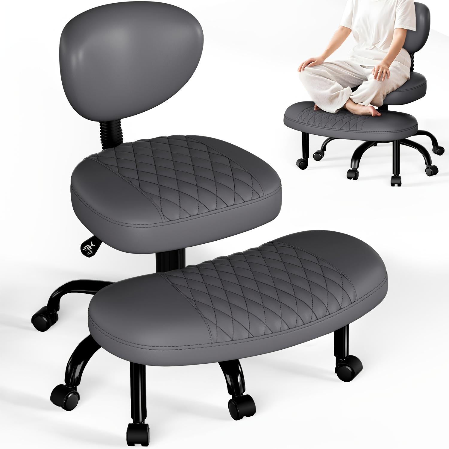 Image of Carroltt Cross-legged Office Chair, An Ergonomic Kneeling Chair That Can Rotate 360°, Featuring Adjustable Height And Backrest, In Black