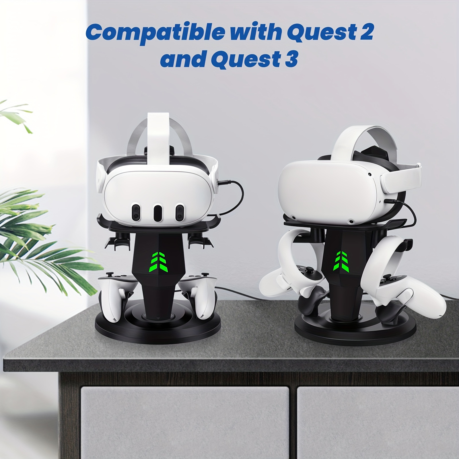 Charging And Display Stand For Meta Quest 3/Meta Quest 2/Rift/Pico, Storage Stand For Meta Quest 3 Controller + Hook For Meta Quest 2 Controller, New VR Storage Stand For 2024, Type C Charging + RGB Charging Indicator Light, Can Also Store Charging C