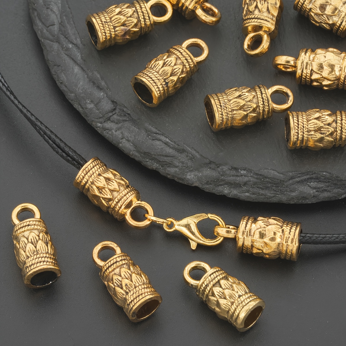 20pcs Antique Golden Lotus Pattern Rope Buckles for Crafting