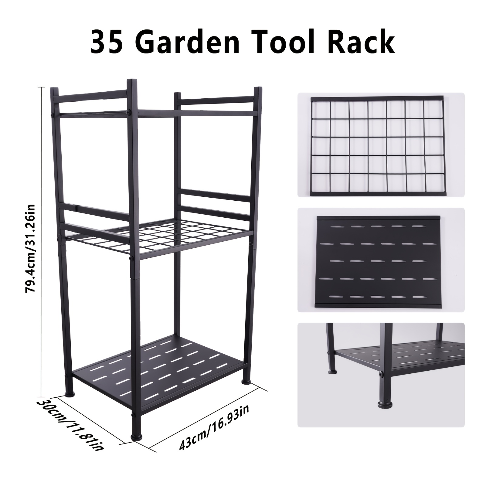 TEMU 1pc Heavy Duty Steel Garden Tool Organizer - Holds Over 50 Tools, Adjustable And Compact For Garage/shed Organization, With Convenient Hooks For