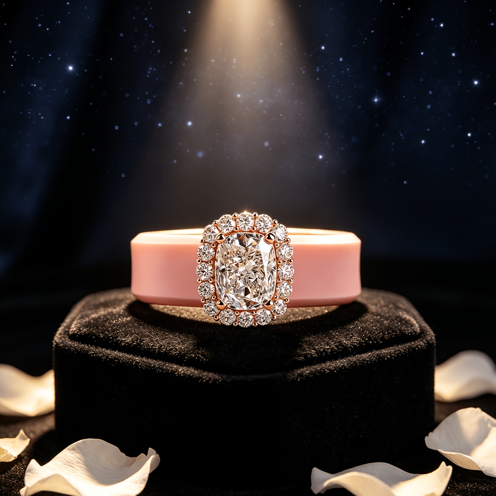 Women's Elegant Silicone Ring with Cushion-Shaped Center Stone