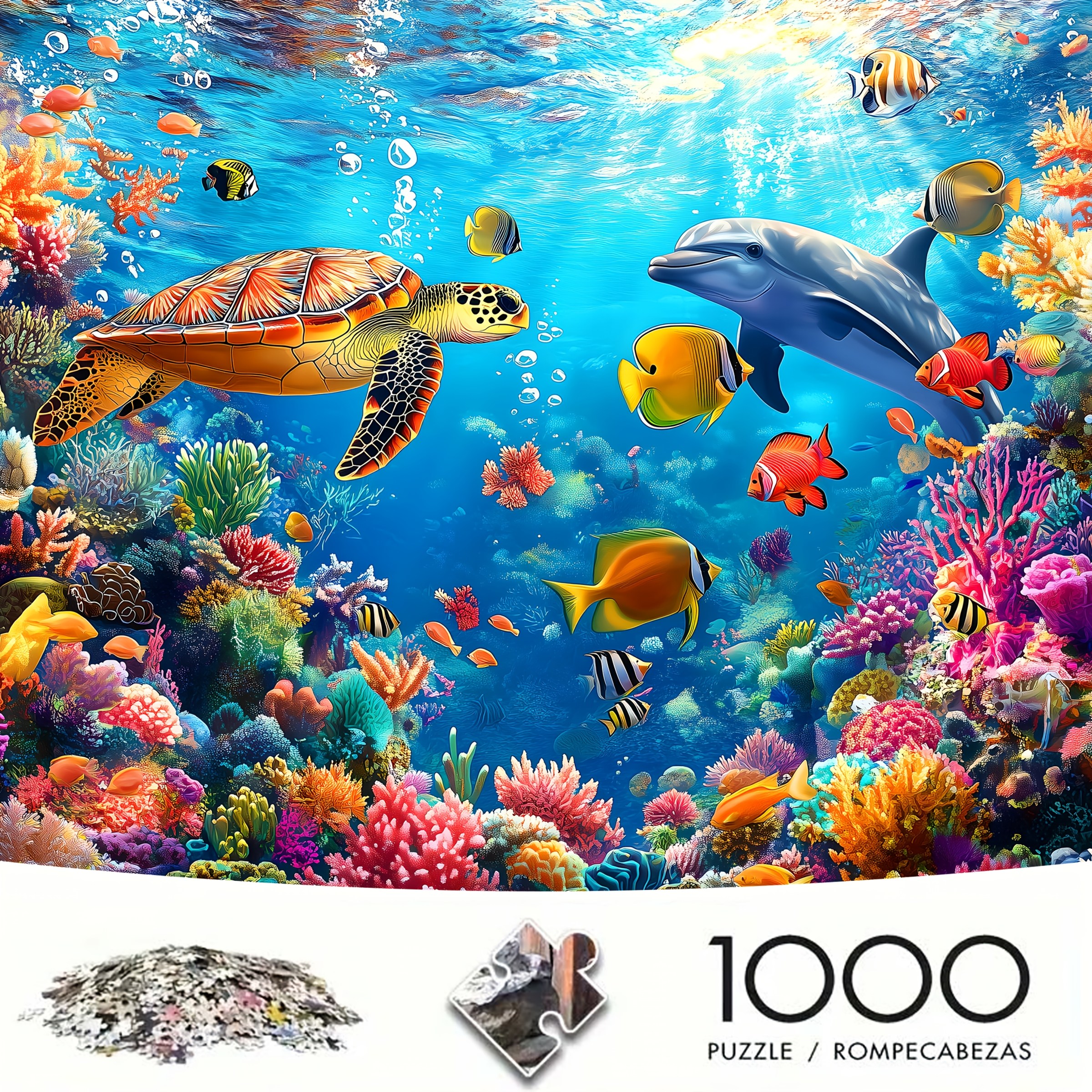 Ozean-Puzzle Für Erwachsene, 1000 Teile – Bunte Collage Mit Fischen, Schildkröte & Wal