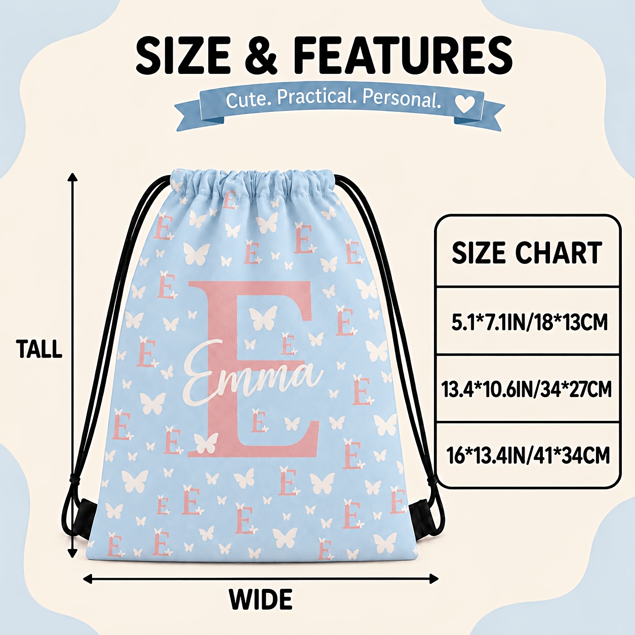 TEMU Borsa a sacca con coulisse personalizzata 1 pz, borsa portaoggetti qualit� con design a coulisse antismarrimento/antifurto, regalo fai da te