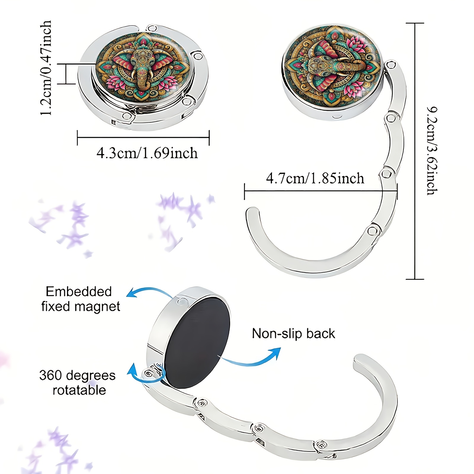 Elephant Mandala Portable Hook, Foldable Design