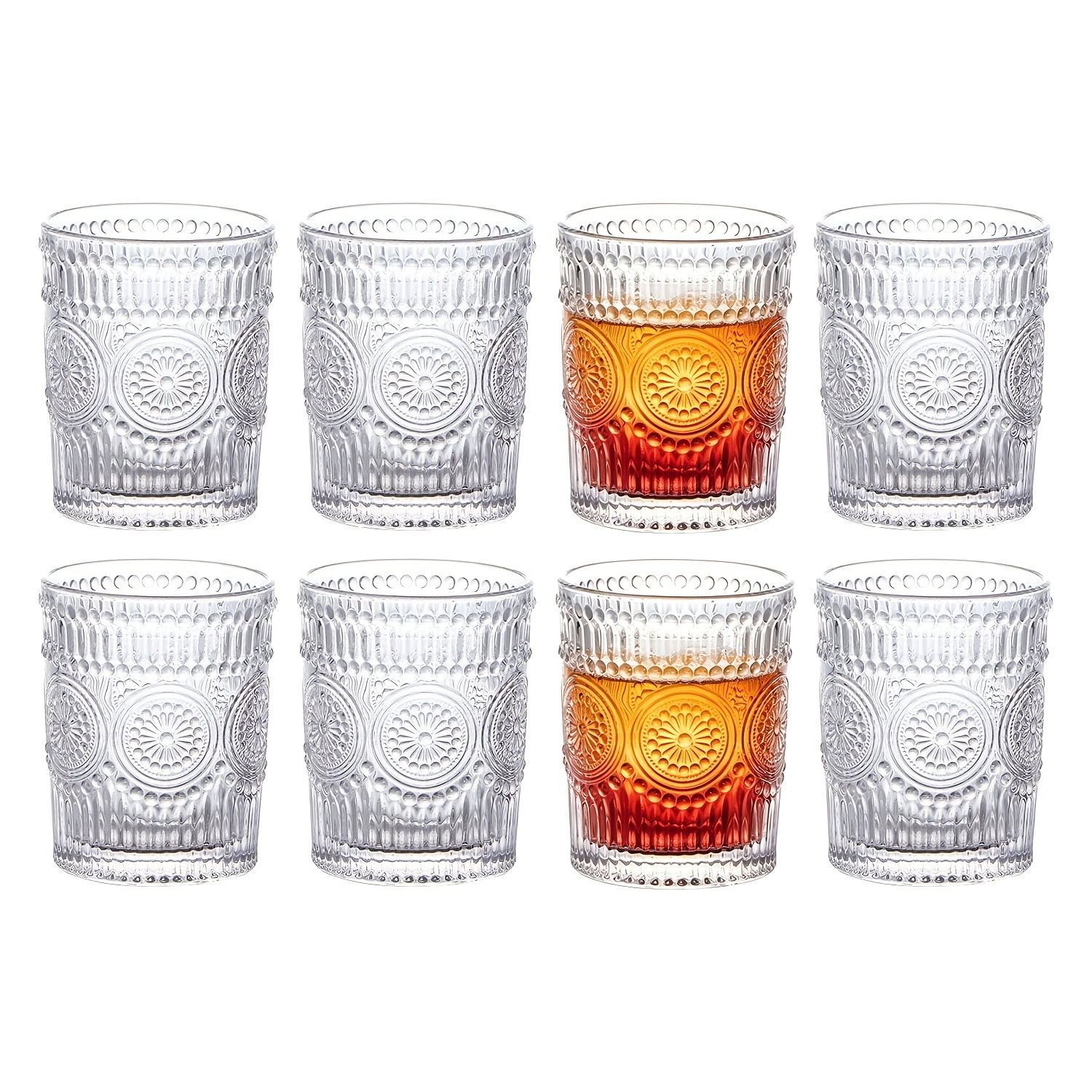 Image of 8pcs Retro Drinking Glasses, Clear Highball Glass, Sunflower Ribbed Glassware, Suitable For Cocktails, Water, Juice, Coffee, Whiskey, 10oz/300ml