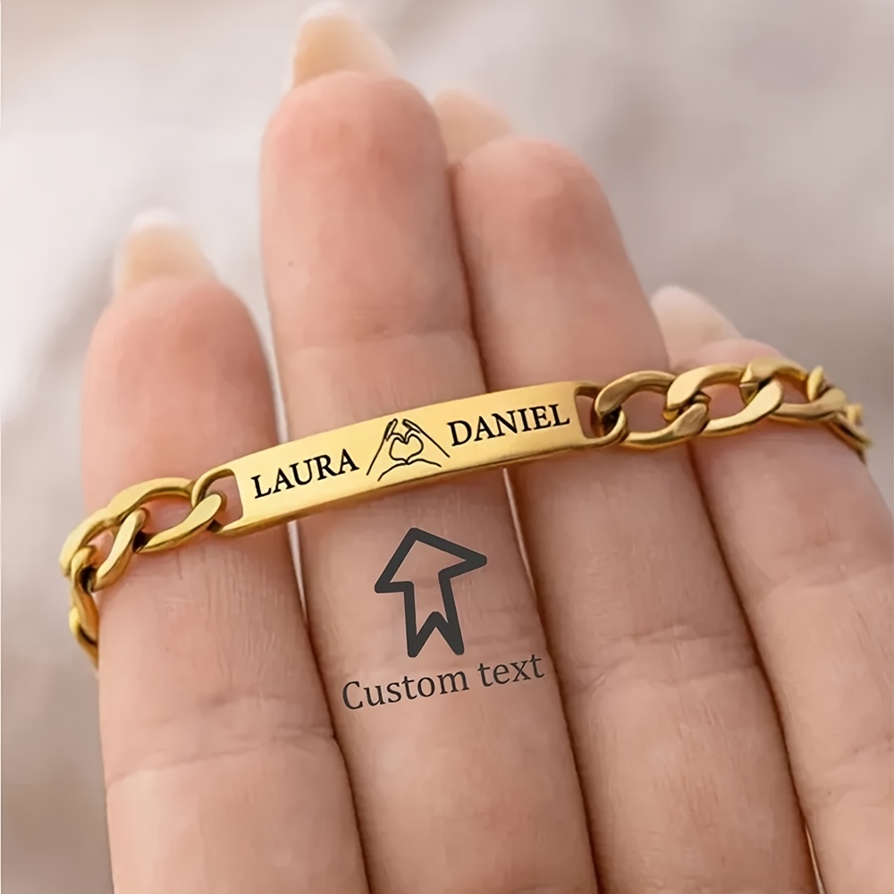 E-shop [Personalisiert] Namensschild mit graviertem Partner-Namensarmband, personalisiertes Gesten- als Herz-Partner-Namensarmband-Schmuck, 18K