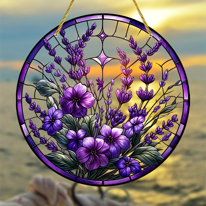 

Charming & Violets Suncatcher - 8"x8" Acrylic Stained Glass Window Hanging, Perfect For Indoor/outdoor Decor, Porch, Garden, And Home - Ideal Birthday Or Holiday Gift For Women