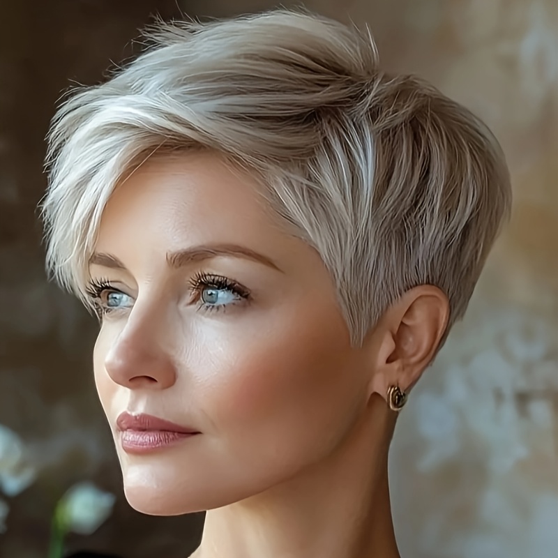 TEMU Short Straight Wig Short White Wig With Layered Bangs Synthetic Wigs For Women Short Hair Wigs For Halloween, Christmas Party, Music Festivals