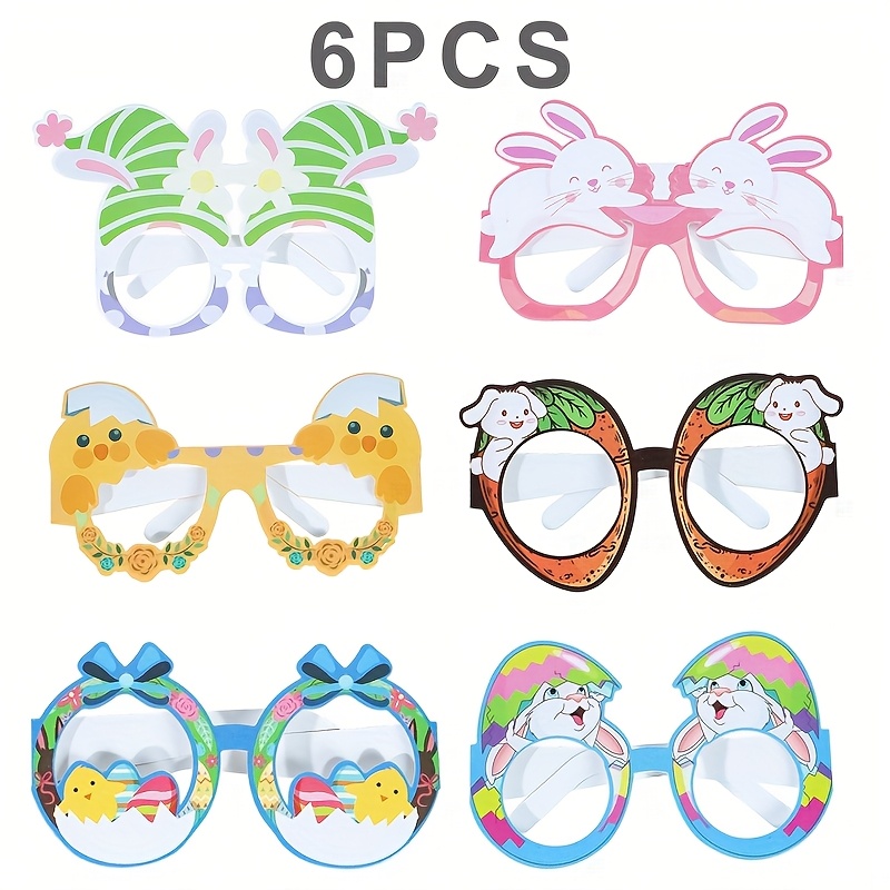 

6pcs Easter Party Glasses, Spring Themed Photo Booth Props With Bunny & Egg Designs, Paper Novelty Eyewear For Easter Celebrations, Party Accessories & Gifts, Party Decorations