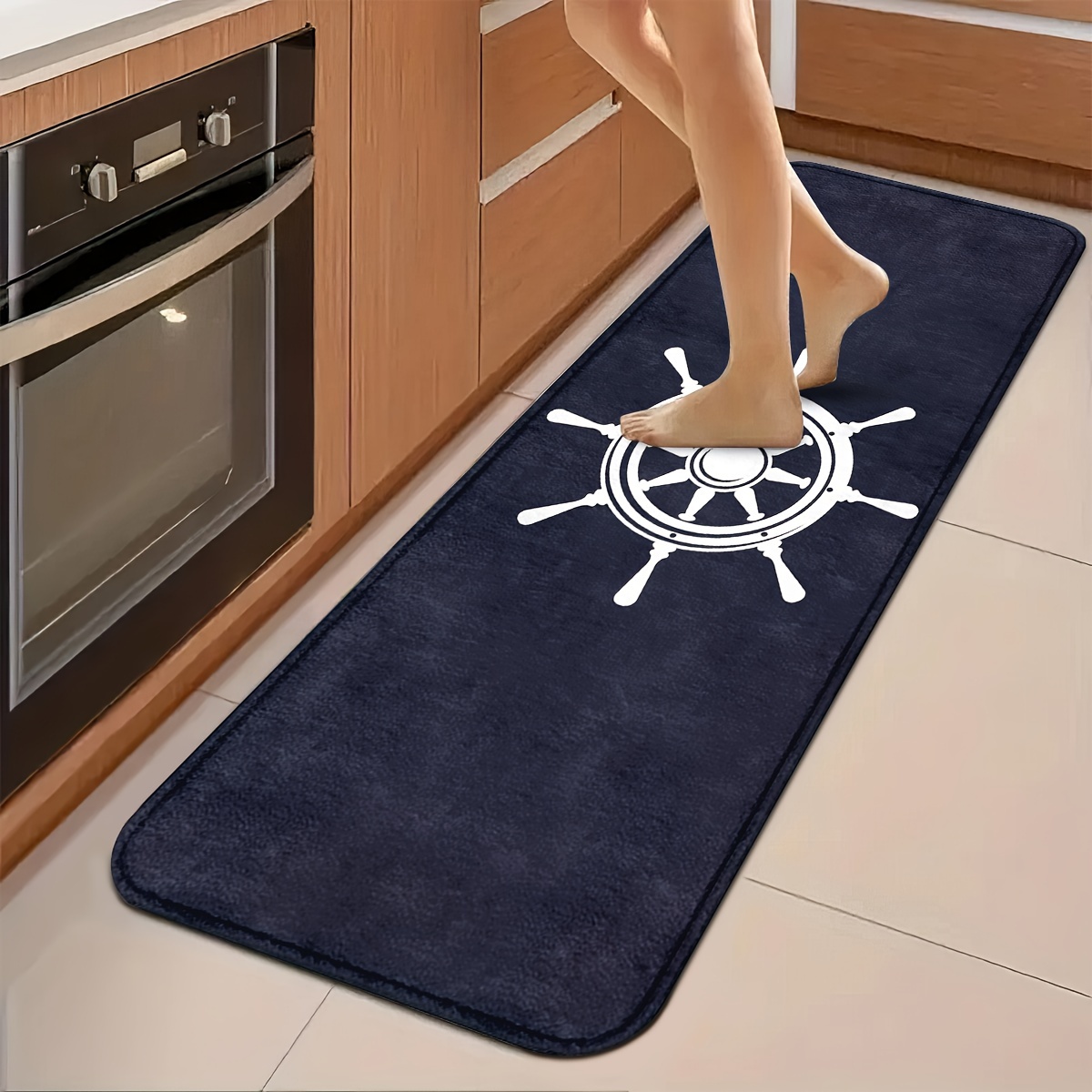 TEMU Non-slip Washable Thickened Kitchen Mat With Sailboat Anchor Design, Suitable For Kitchen Floor, Kitchen