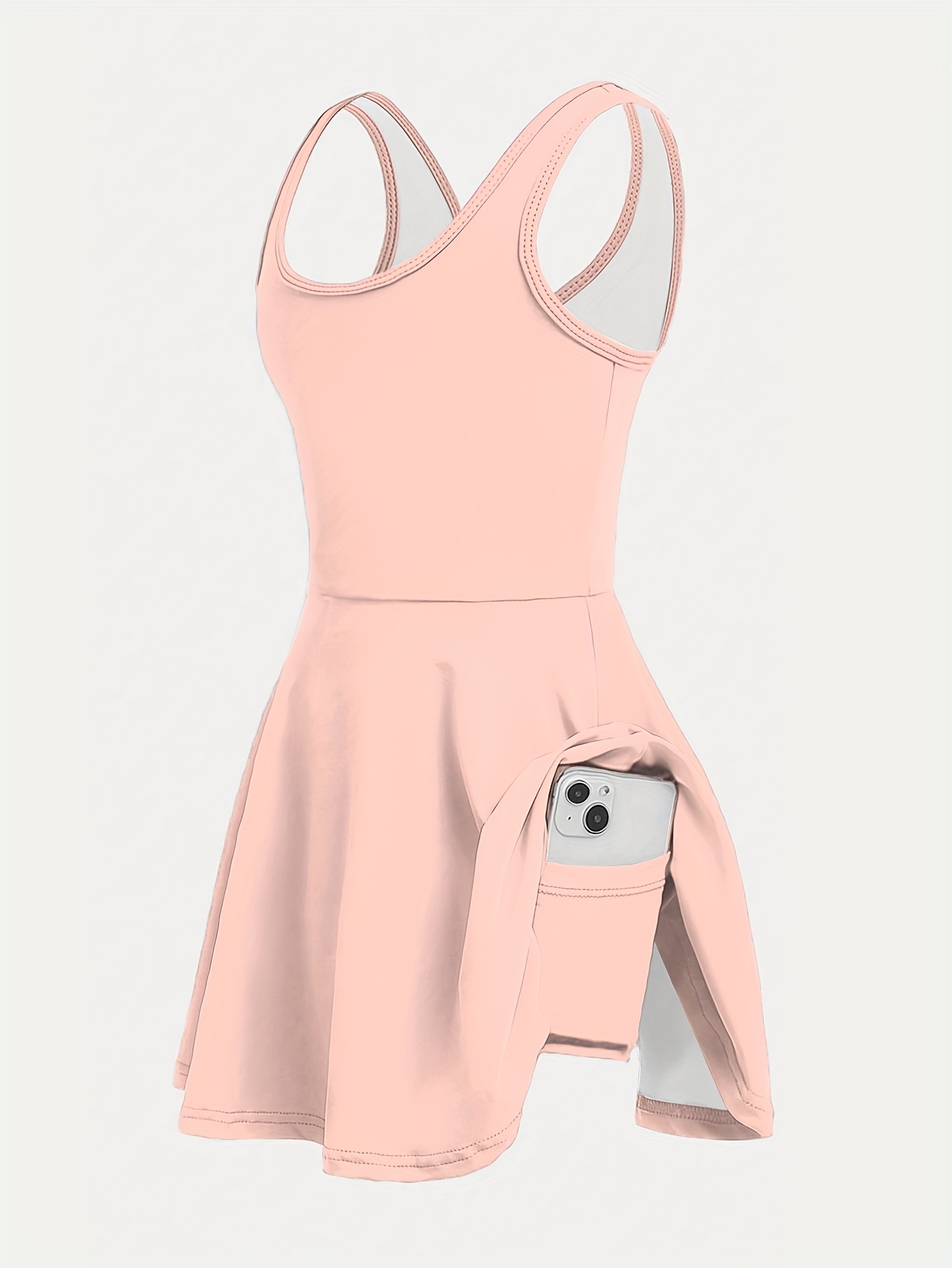 Solid Color Sleeveless Back-Cross Tennis Dress for Girls, Featuring  Built-In Shorts And Side Pockets, Suitable for Cycling And Sports Activities