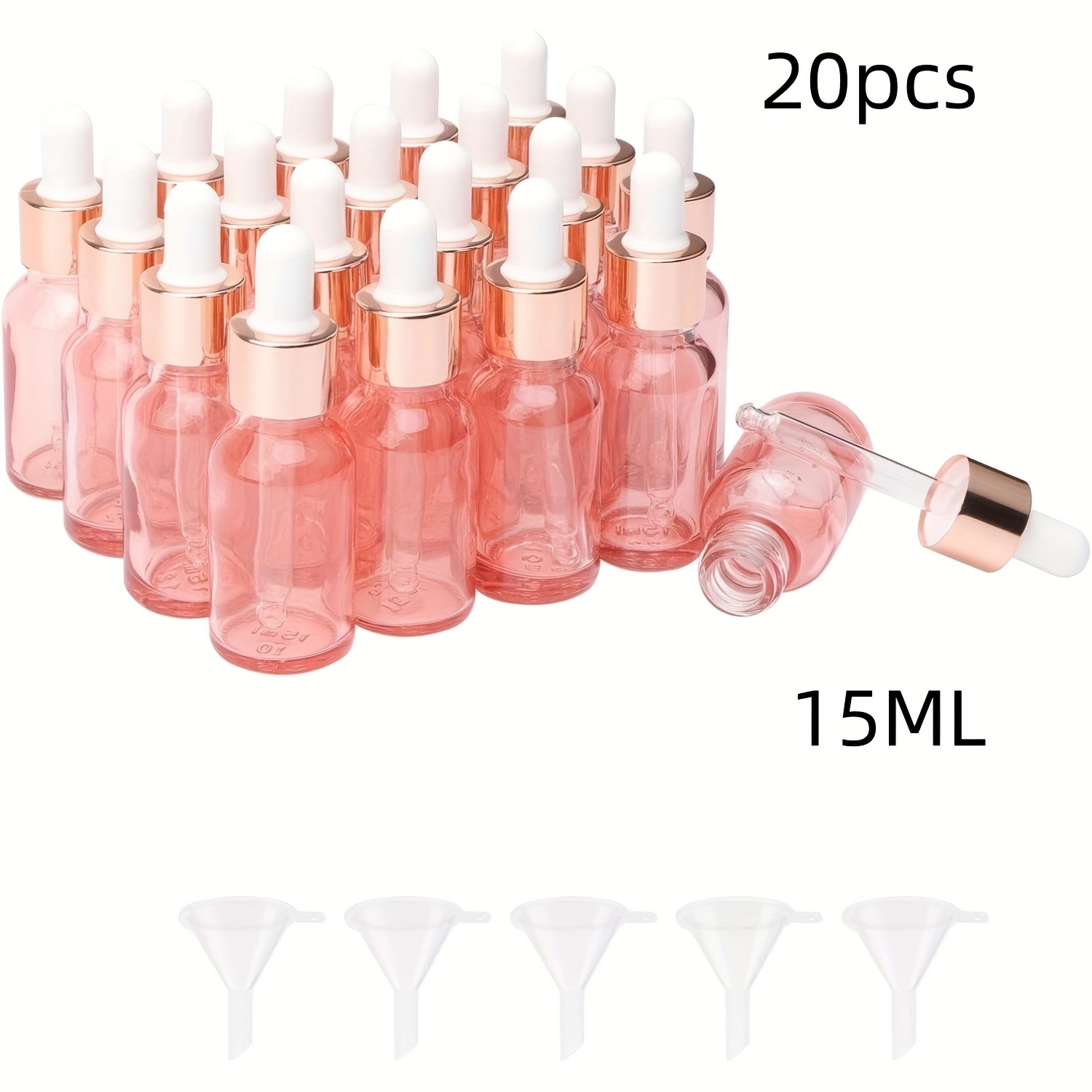 TEMU 20pcs 0.51oz Glass Dropper Bottles With Glass Droppers, Pink Sample Dropper Bottles Empty Travel Essential Oil Perfume Glass Tincture Bottles,