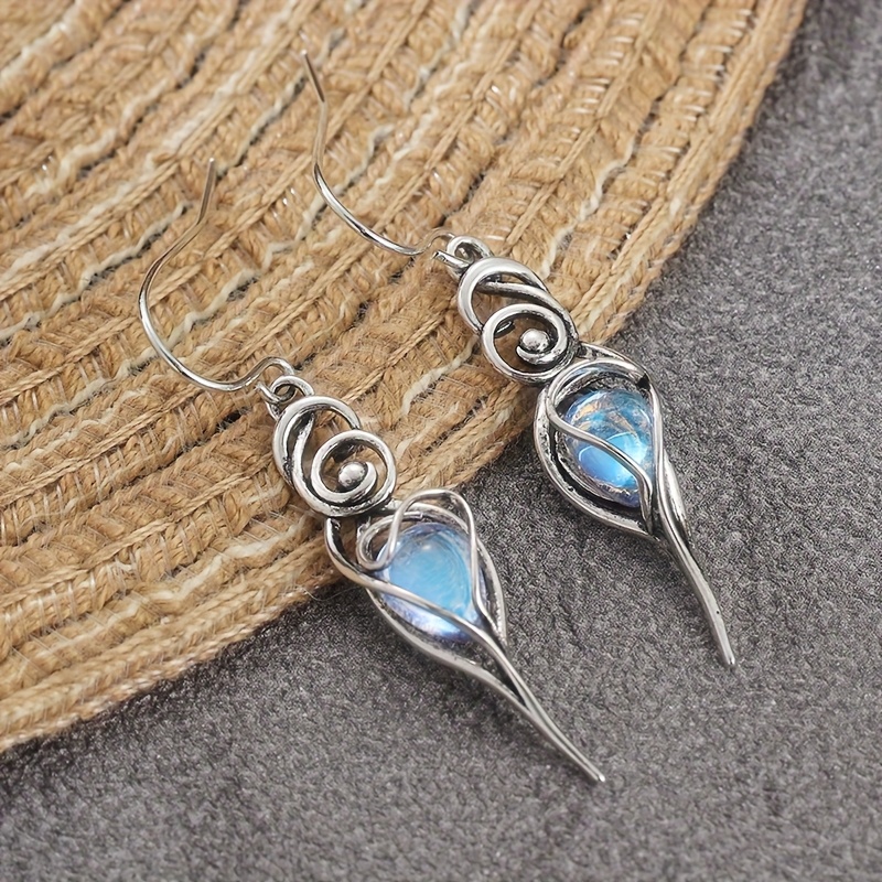 Image of Long Drop Hook Earrings In A Silvery Hue Featuring Handcrafted Bohemian Synthetic , Perfect For Bridal Wear, Dangle Styles, And Wedding Occasions