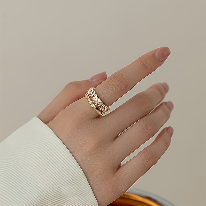 Double Layer Ring with Light Luxury Micro-Set Zirconia for Fashionable Temperament