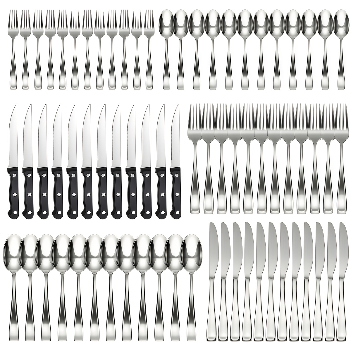 TEMU 72pcs Of High-quality Stainless Steel Tableware Set, Mirror Polished Silverware Tableware Set, Suitable For 12 People To Use, Dishwasher