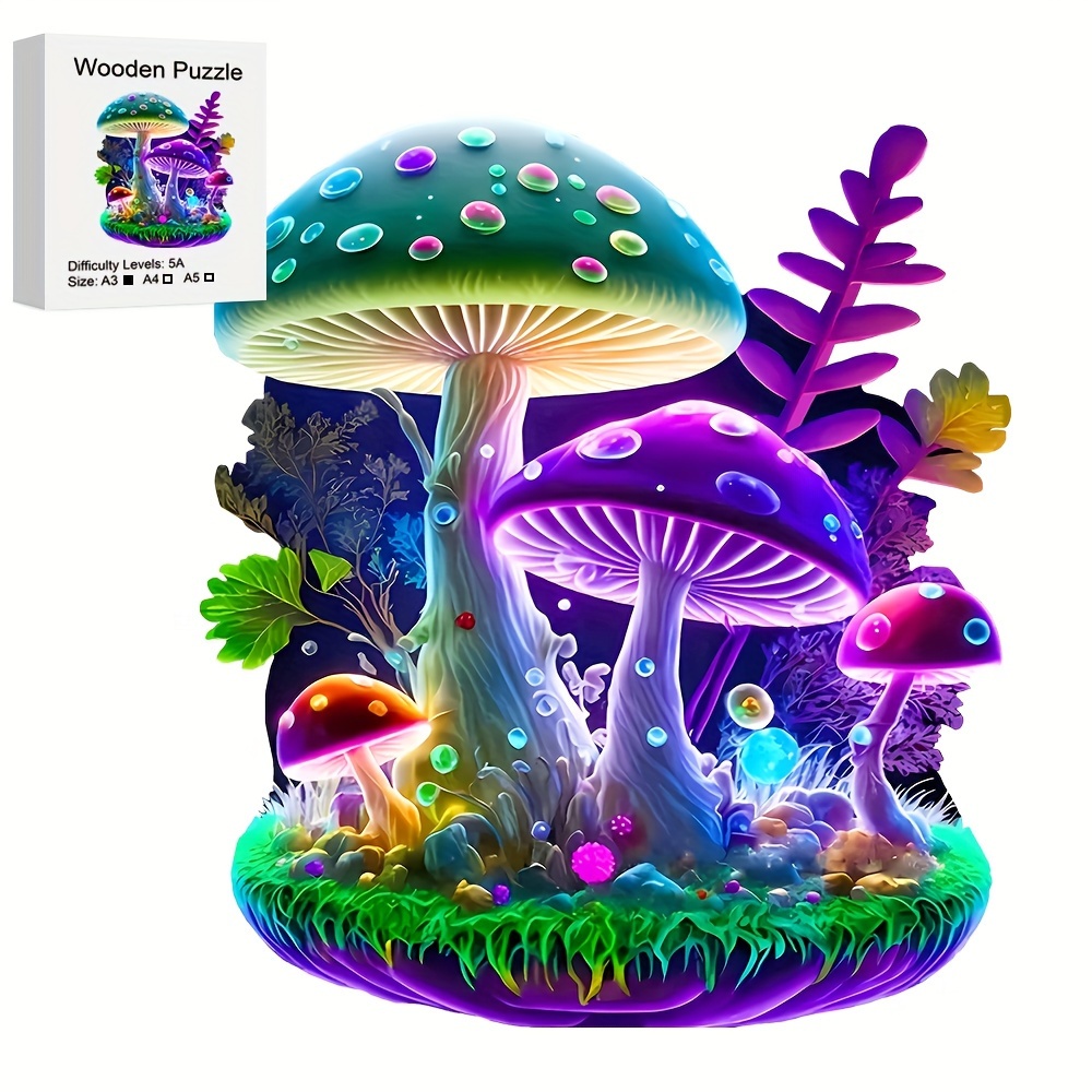 

Colorful Mushroom Creative Wooden Puzzle, Unique Irregular Animal Shaped Wooden Toys, Creative Handmade Decorations, Holiday Gifts Home Decor Family Game