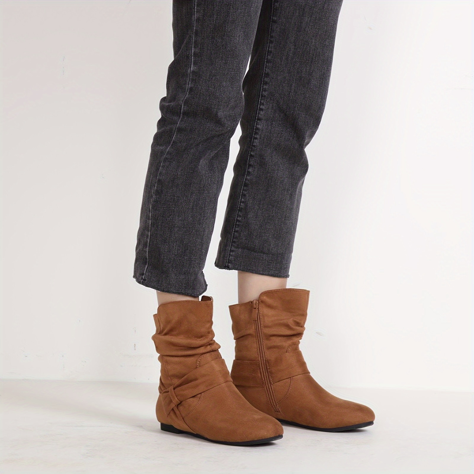 Suede fashion slouch ankle boots flat